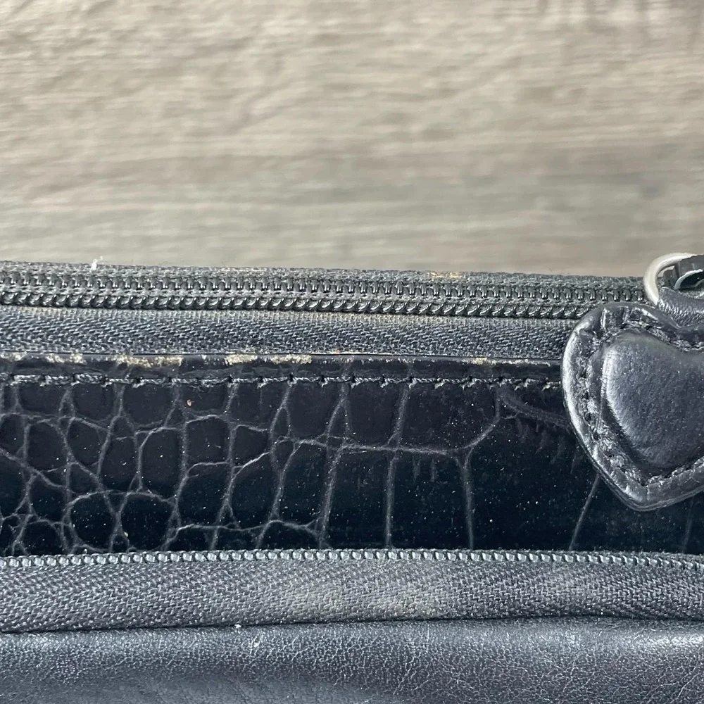 VTG Brighton Shoulder Bag Black Leather Croc Pockets Adjustable Retro Purse Y2K - Picture 10 of 16